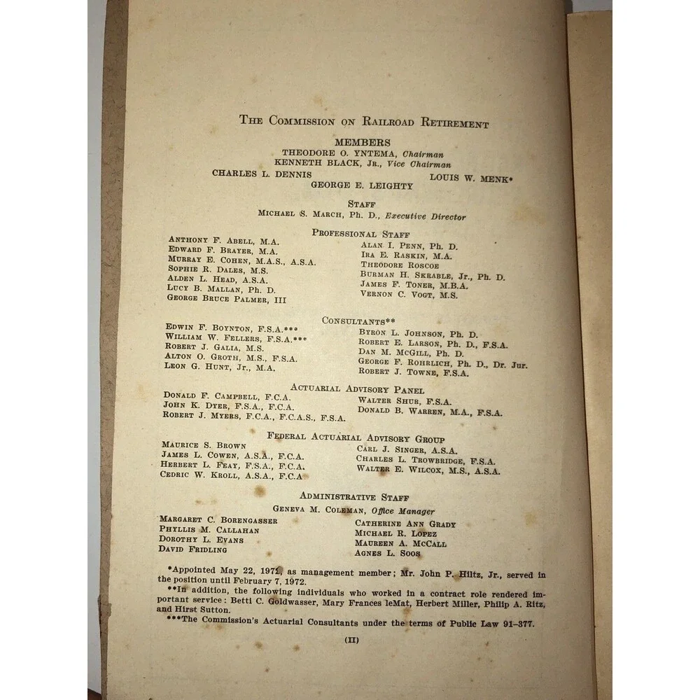 Railroad Retirement System Its Coming Crisis Report ‘72 Signed Harley O Staggers